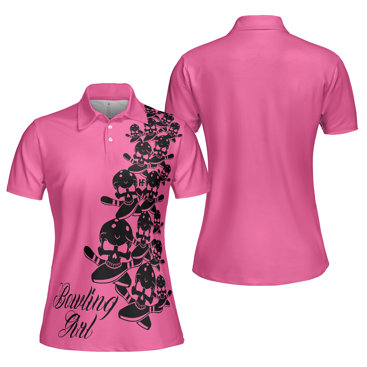 Bowling Women Polo Shirt - Skull Short Polo Shirt, Pink Skull Pattern Bowling Polo Shirt - Gift For Wife, Family, Bowling Lovers - Amzanimalsgift