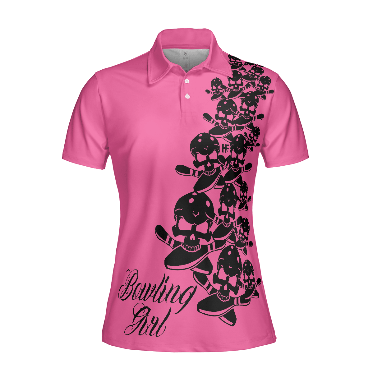 Bowling Women Polo Shirt - Skull Short Polo Shirt, Pink Skull Pattern Bowling Polo Shirt - Gift For Wife, Family, Bowling Lovers - Amzanimalsgift