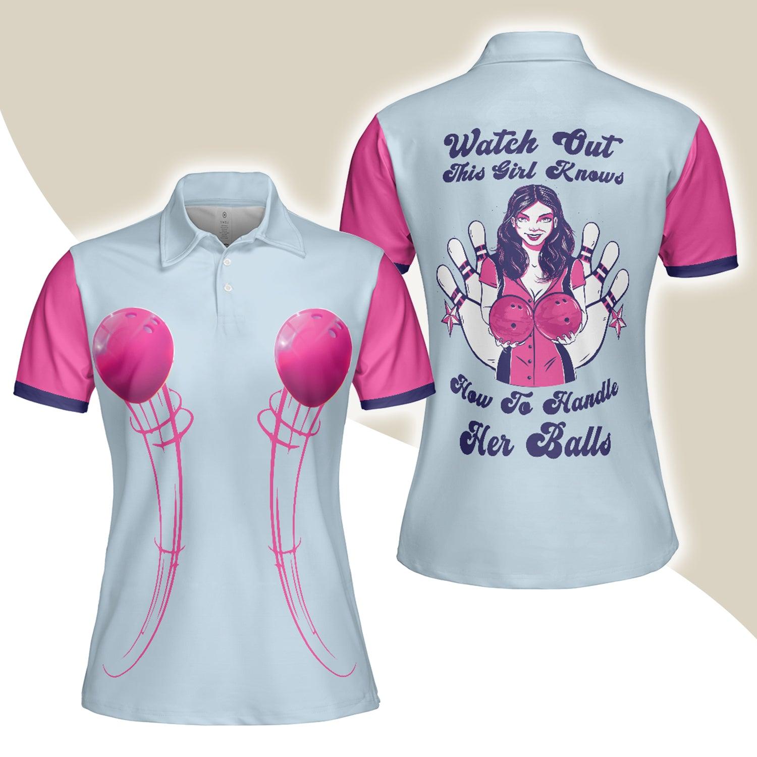 Bowling Women Polo Shirt - Watch Out This Girl Knows Bowling Polo Shirt - Gift For Wife, Family, Bowling Lovers - Amzanimalsgift