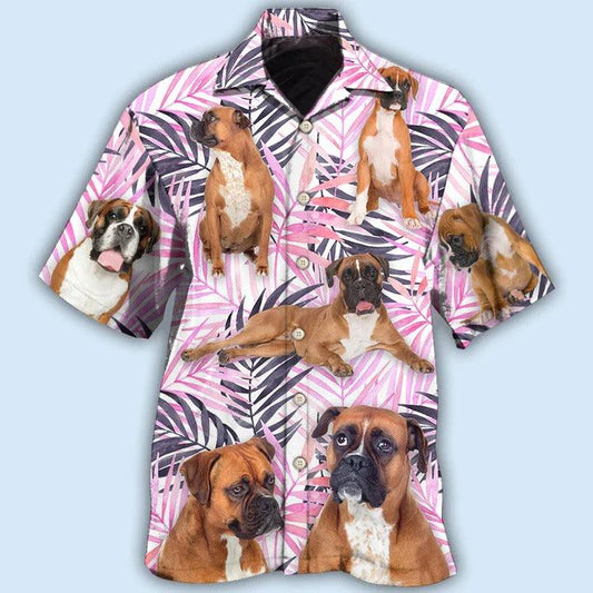 Boxer Aloha Hawaii Shirt - Boxer Tropical Leaf Style Hawaiian Shirt For Summer - Perfect Gift For Dog Lovers, Friend, Family - Amzanimalsgift