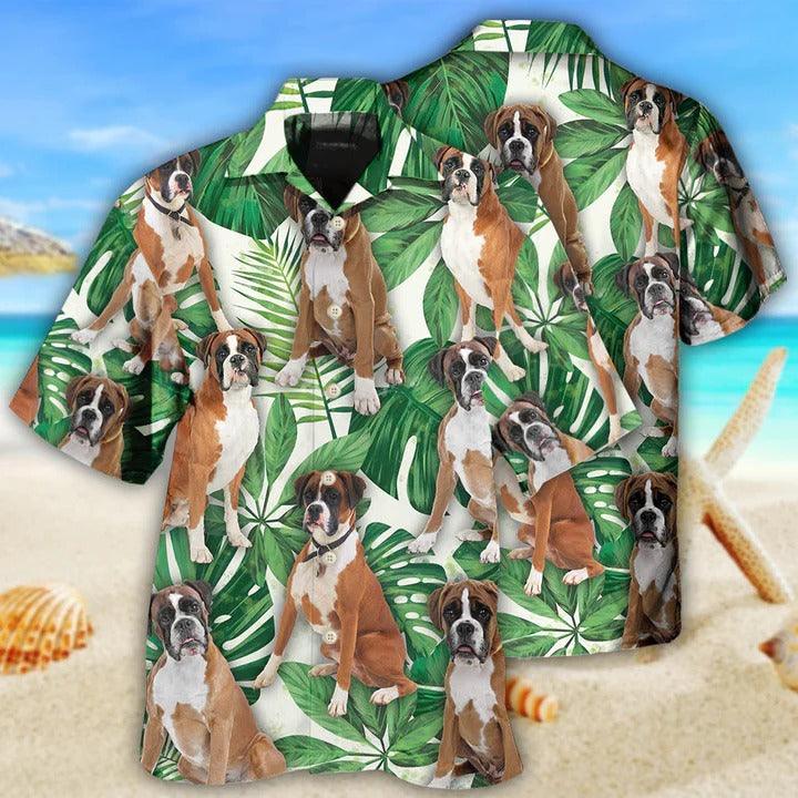 Boxer Aloha Hawaii Shirt - Dog Tropical Leaf Style Hawaiian Shirt For Summer - Perfect Gift For Dog Lovers, Friend, Family - Amzanimalsgift