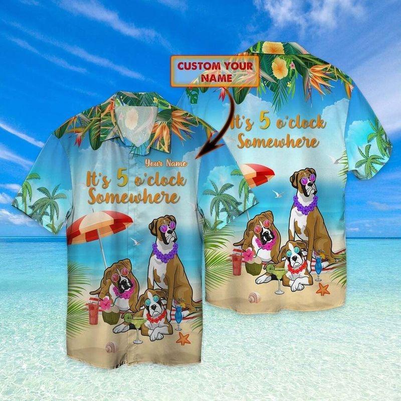 Boxer Dog Aloha Hawaiian Shirt - It Is Five O'clock Somewhere Hawaiian Shirt, Boxer Dogs Summer Beach Hawaiian Shirt For Men & Women, Boxer Lover - Amzanimalsgift