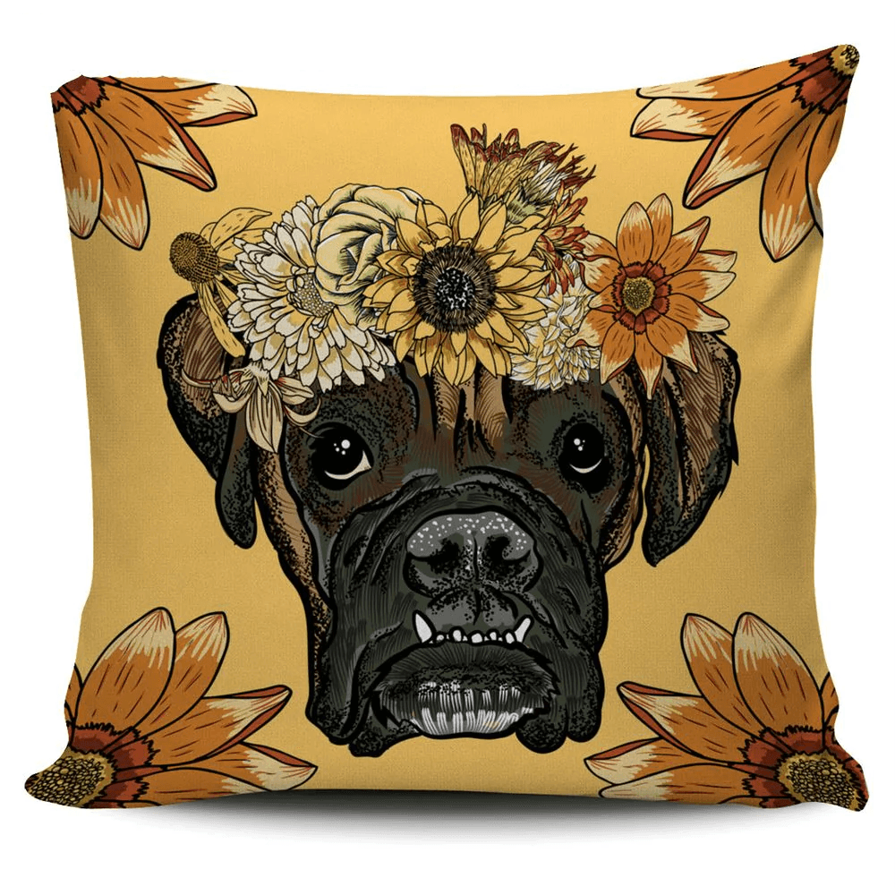 Boxer Dog Throw Pillow, Daisy Flower and Dog Throw Pillows - Perfect Gift For Mother's Day, Father's Day, Boxer Dog Lover, Dog Mom, Dog Dad - Amzanimalsgift