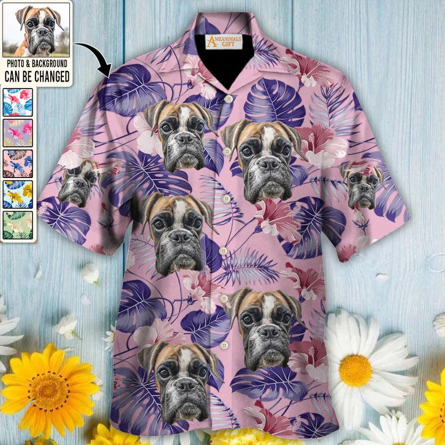 Boxer Face Custom Aloha Hawaii Shirt - Dog Custom Photo With Tropical Pattern Personalized Hawaiian Shirt - Perfect Gift For Dog Lovers, Friend, Family - Amzanimalsgift