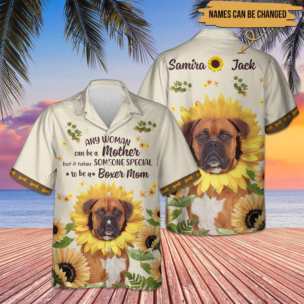 Boxer Hawaiian Shirt Custom Name, Dog Sunflower Personalized Aloha Hawaiian Shirt - Perfect Gift For Dog Lovers, Dog Mom, Mother's Day - Amzanimalsgift