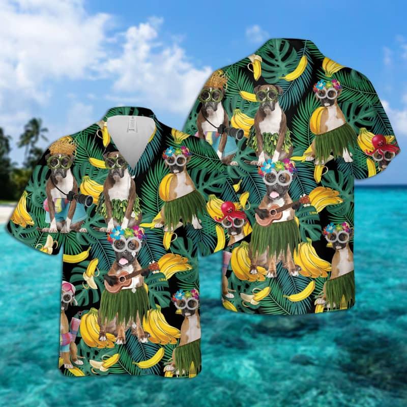 Boxer Hawaiian Shirt, Tropical Summer Leaves Hawaiian Shirt For Men - Perfect Gift For Boxer Lovers, Husband, Boyfriend, Friend, Family - Amzanimalsgift