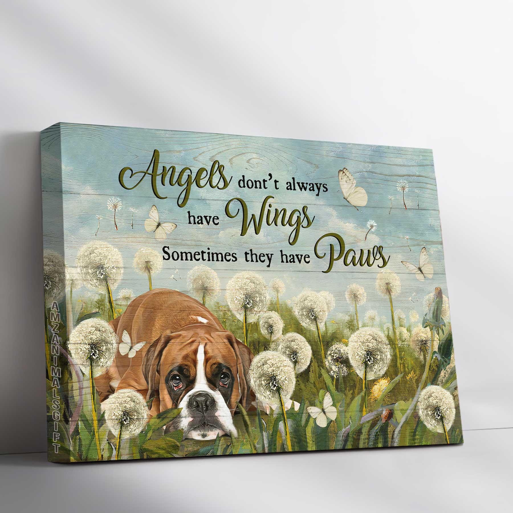 Boxer Premium Wrapped Landscape Canvas - Boxer Painting, Dandelion Field, Angels Don't Always Have Wings - Gift For Boxer Lovers - Amzanimalsgift