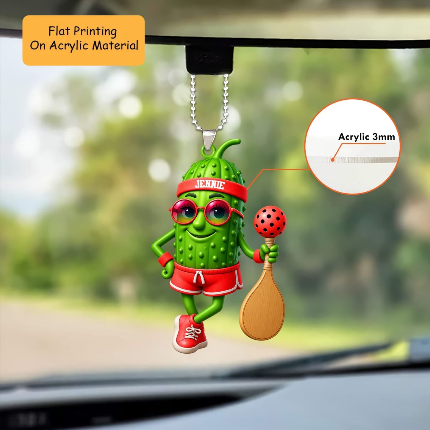 Personalized Pickleball Christmas Ornament, Cute Pickle Mascot  Headband, Custom Ornament Christmas Gift, Keychain Pickleball, Car Ornament Pickleball
