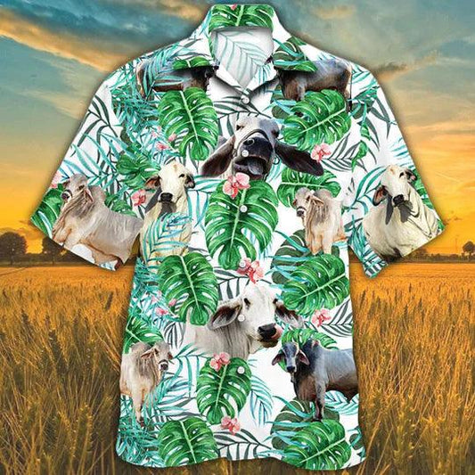 Brahman Cattle Lovers Tropical Plant Hawaiian Shirt - Perfect Gift For Friend, Family - Amzanimalsgift