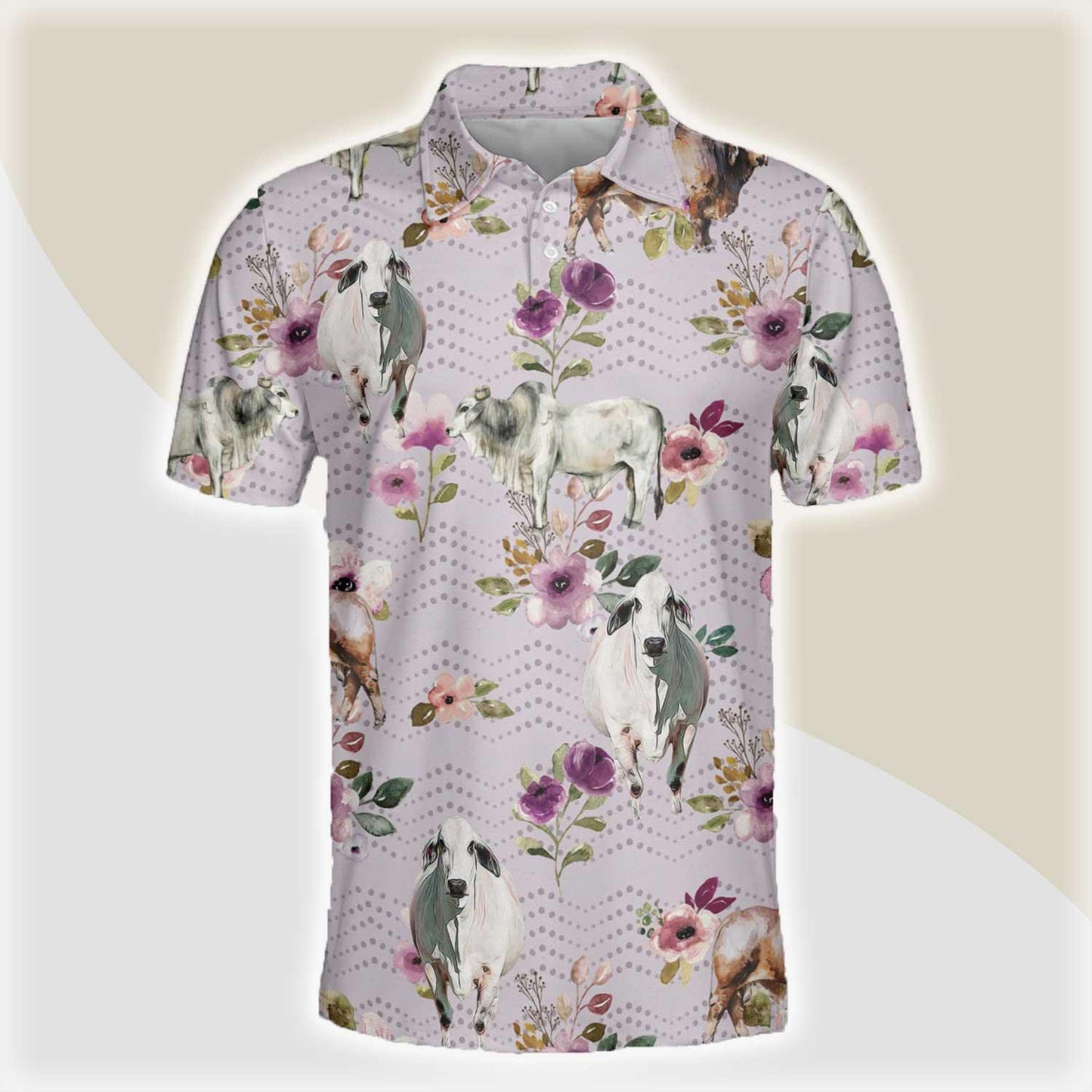 Brahman Men Polo Shirts For Summer - Brahman Autumn Amethyst Boho Floral Pattern Button Shirts For Men - Perfect Gift For Brahman Lovers, Cattle Lovers - Amzanimalsgift