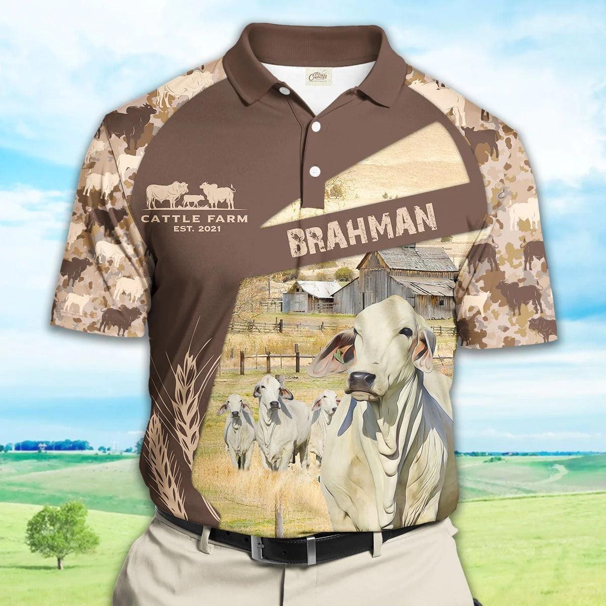 Brahman Men Polo Shirts For Summer - Brahman Camo Pattern Polo Shirts For Men - Perfect Gift For Brahman Lovers, Cattle Lovers - Amzanimalsgift