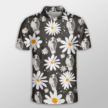 Brahman Men Polo Shirts For Summer - Brahman Daisy Flower Pattern Button Shirts For Men - Perfect Gift For Brahman Lovers, Cattle Lovers - Amzanimalsgift