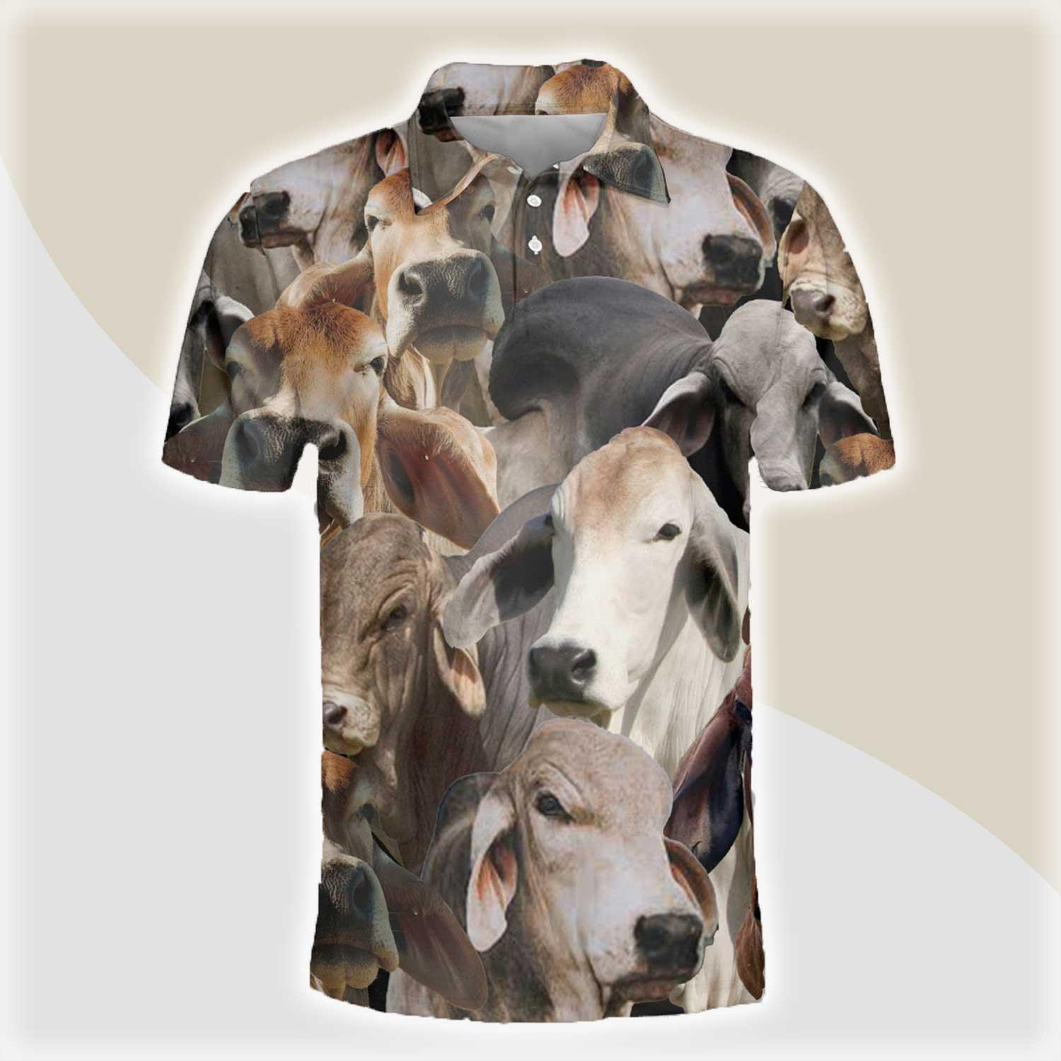 Brahman Men Polo Shirts For Summer - Brahman Herd Pattern Button Shirts For Men - Perfect Gift For Brahman Lovers, Cattle Lovers - Amzanimalsgift