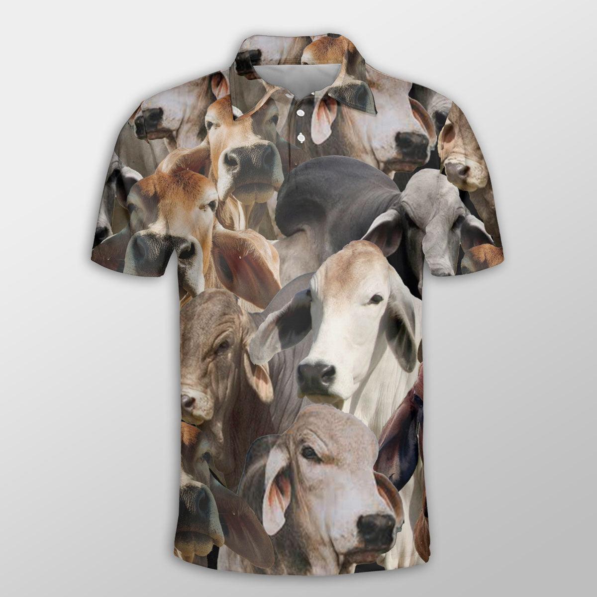 Brahman Men Polo Shirts For Summer - Brahman Herd Pattern Button Shirts For Men - Perfect Gift For Brahman Lovers, Cattle Lovers - Amzanimalsgift