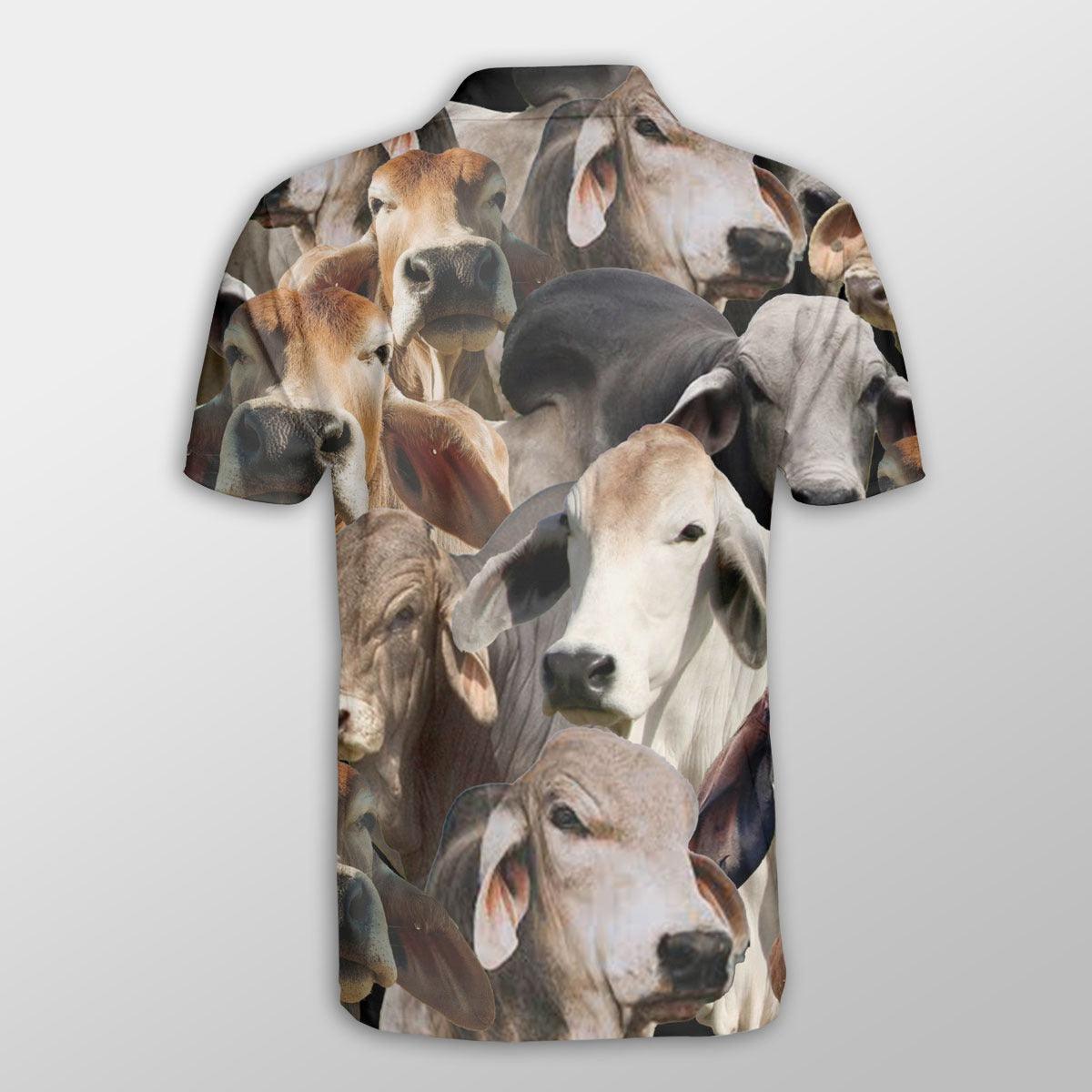 Brahman Men Polo Shirts For Summer - Brahman Herd Pattern Button Shirts For Men - Perfect Gift For Brahman Lovers, Cattle Lovers - Amzanimalsgift