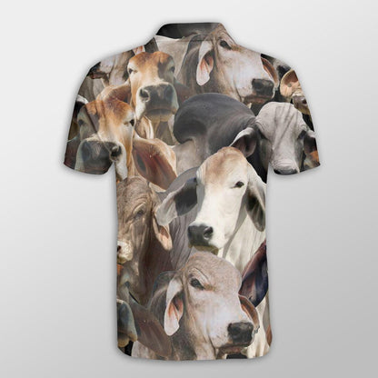 Brahman Men Polo Shirts For Summer - Brahman Herd Pattern Button Shirts For Men - Perfect Gift For Brahman Lovers, Cattle Lovers - Amzanimalsgift