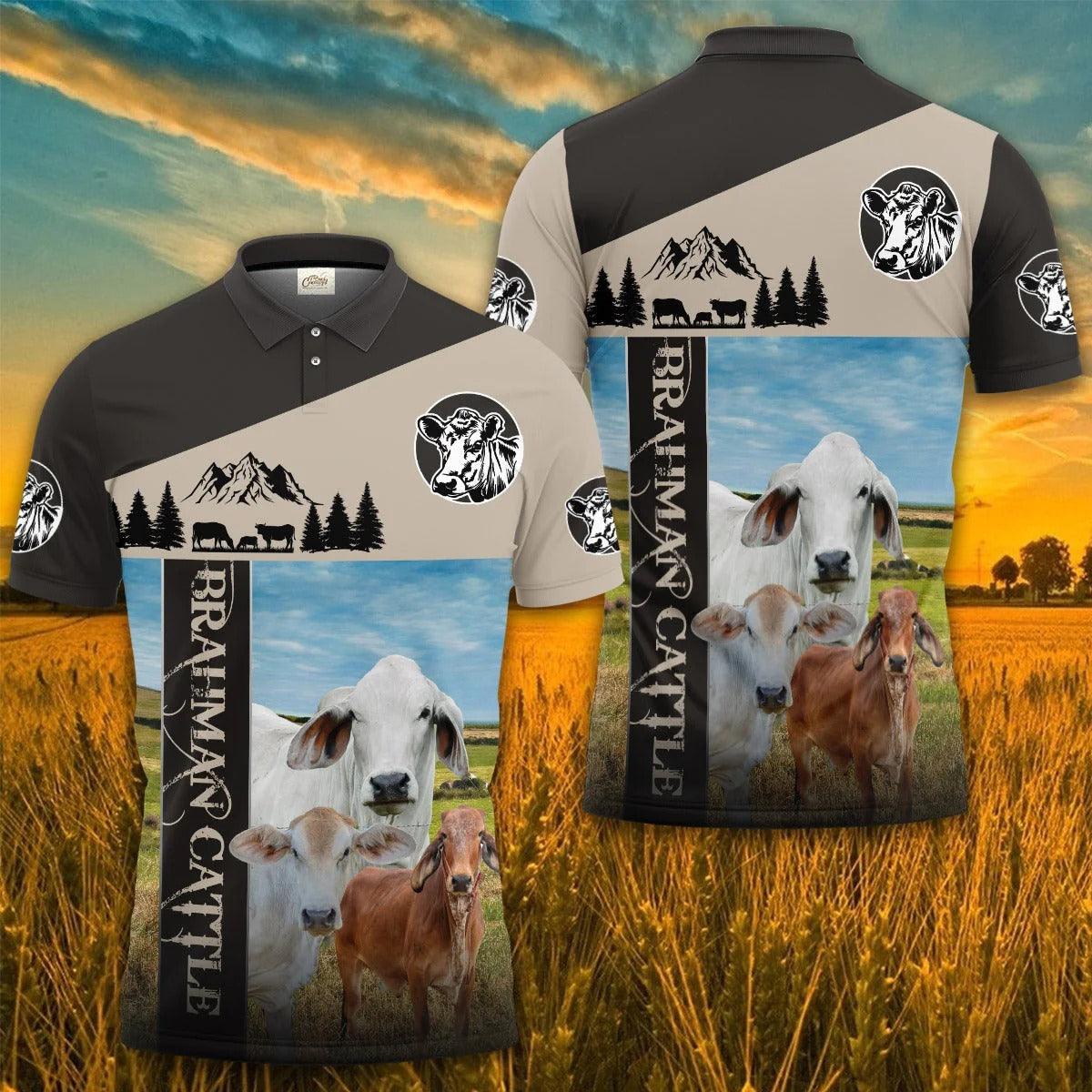 Brahman Men Polo Shirts For Summer - Brahman Proud Farmer Polo Shirts For Men - Perfect Gift For Brahman Lovers, Cattle Lovers - Amzanimalsgift