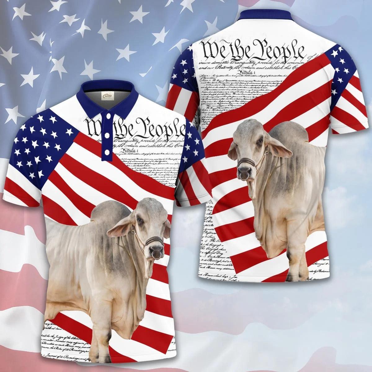 Brahman Men Polo Shirts For Summer - Brahman States Of America Polo Shirts For Men - Perfect Gift For Brahman Lovers, Cattle Lovers - Amzanimalsgift