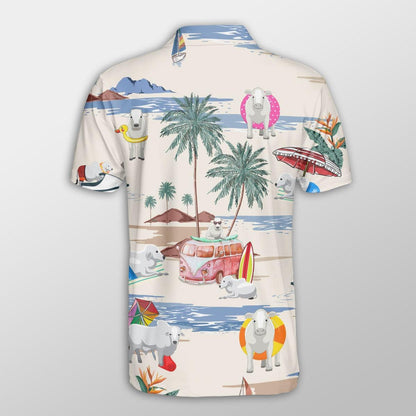 Brahman Men Polo Shirts For Summer - Brahman Summer Beach Pattern Button Shirts For Men - Perfect Gift For Brahman Lovers, Cattle Lovers - Amzanimalsgift