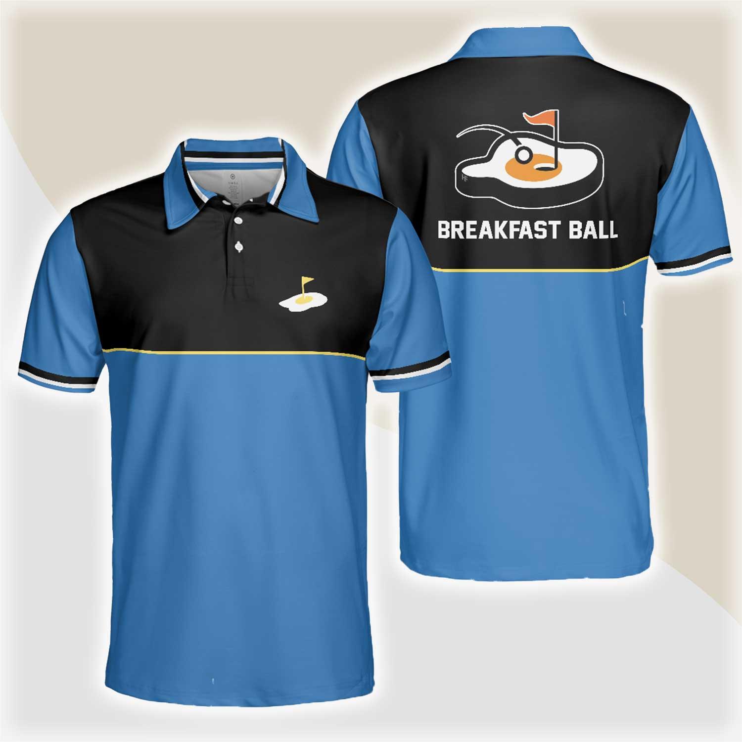 Breakfast Ball Short Sleeve Golf Polo Shirt, Steak Golf Hole And Flag Polo Shirt, Best Golf Shirt For Men - Amzanimalsgift