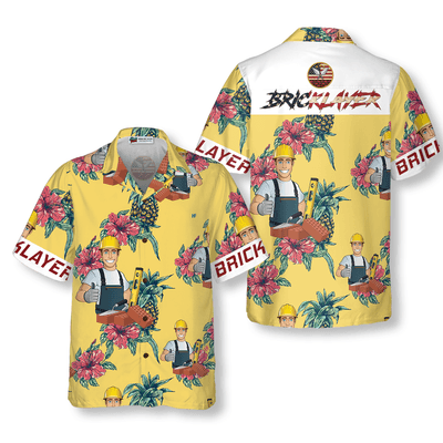 Bricklayer Hawaiian Shirt, Bricklayer Pineapple Seamless Pattern Aloha Shirt For Men - Gift For Bricklayer, Husband, Boyfriend, Family, Friends - Amzanimalsgift