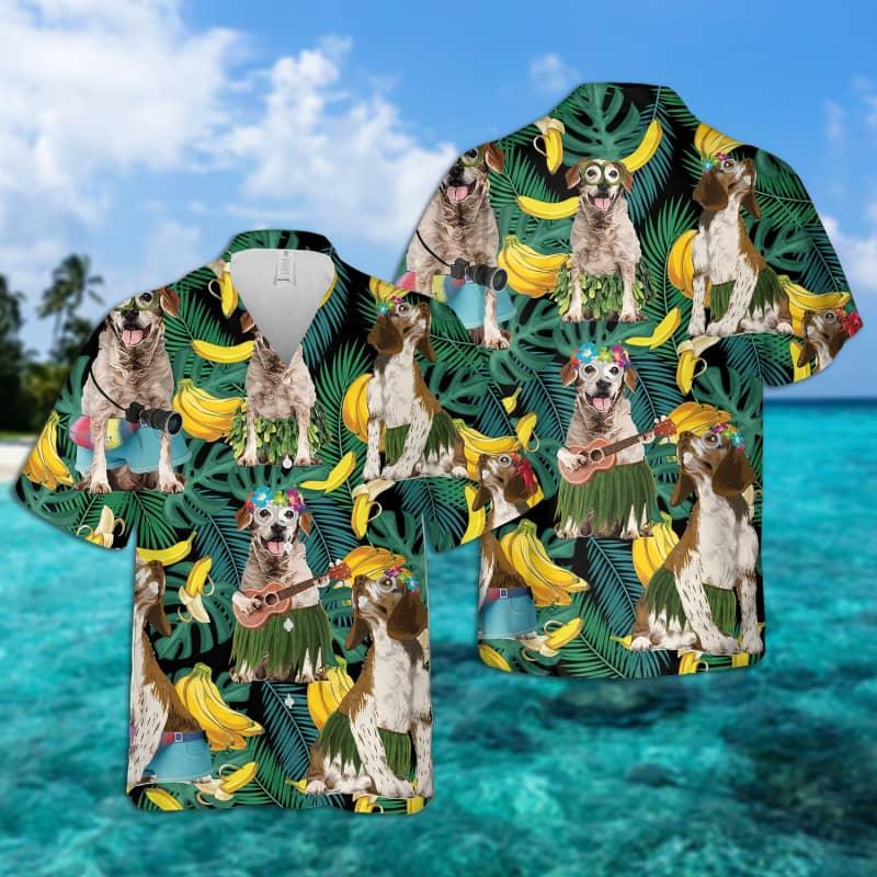 Brittany Hawaiian Shirt, Brittany Summer Leaves Hawaiian Shirt For Men - Perfect Gift For Brittany Lovers, Husband, Boyfriend, Friend, Family - Amzanimalsgift