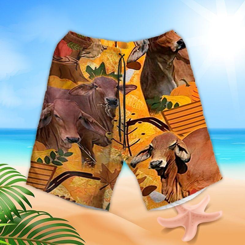 Brown Cow Aloha Hawaiian Shirt - Autumn Pumpkin Hawaiian Shirt, Autumn Leaves Hawaiian Shirt For Men & Women, Cow Lover - Amzanimalsgift