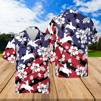 Bull Riding Aloha Hawaiian Shirts For Summer, Sports Beach Tropical American Flag Hawaiian Shirt For Men Women, Beach Wear Gift For Rodeo Lovers - Amzanimalsgift