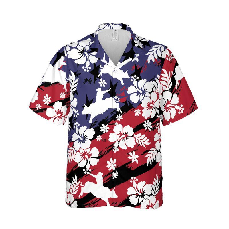 Bull Riding Aloha Hawaiian Shirts For Summer, Sports Beach Tropical American Flag Hawaiian Shirt For Men Women, Beach Wear Gift For Rodeo Lovers - Amzanimalsgift