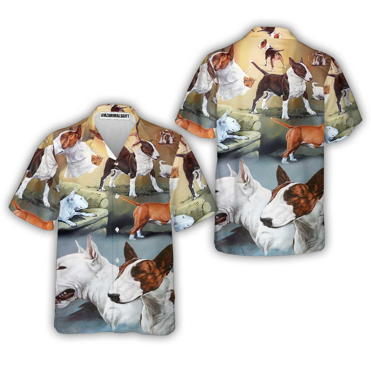 Bull Terrier Aloha Hawaii Shirt - Dog Lover Art Style Hawaiian Shirt For Summer - Perfect Gift For Dog Lovers, Friend, Family - Amzanimalsgift