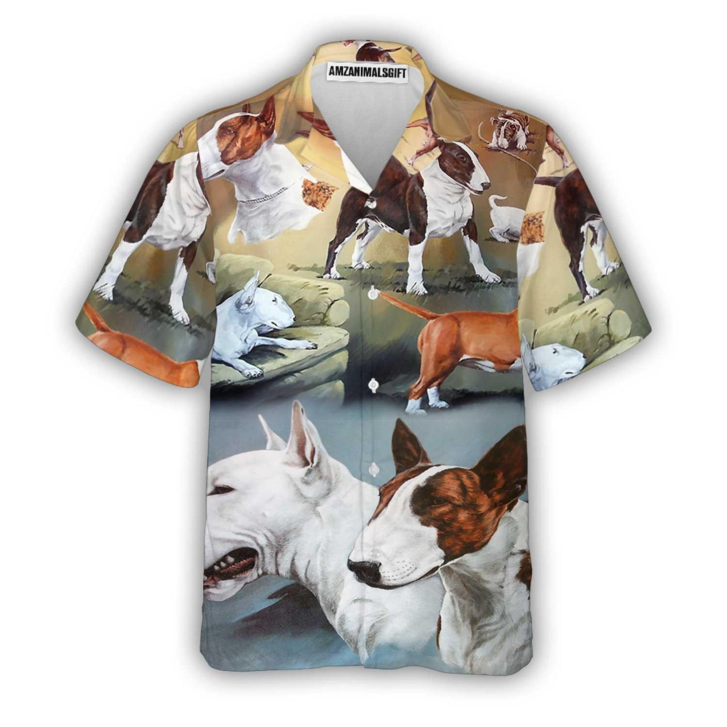 Bull Terrier Aloha Hawaii Shirt - Dog Lover Art Style Hawaiian Shirt For Summer - Perfect Gift For Dog Lovers, Friend, Family - Amzanimalsgift