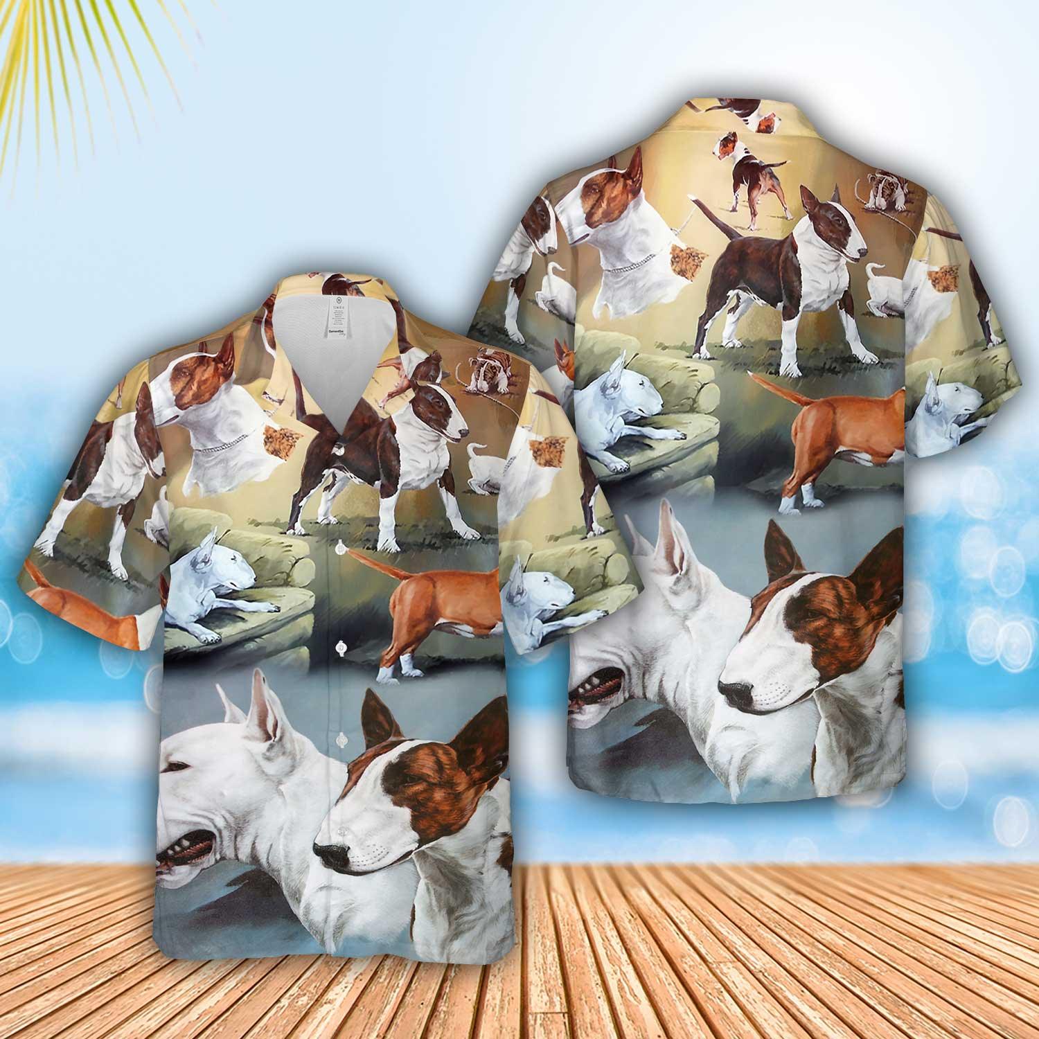 Bull Terrier Aloha Hawaii Shirt - Dog Lover Art Style Hawaiian Shirt For Summer - Perfect Gift For Dog Lovers, Friend, Family - Amzanimalsgift