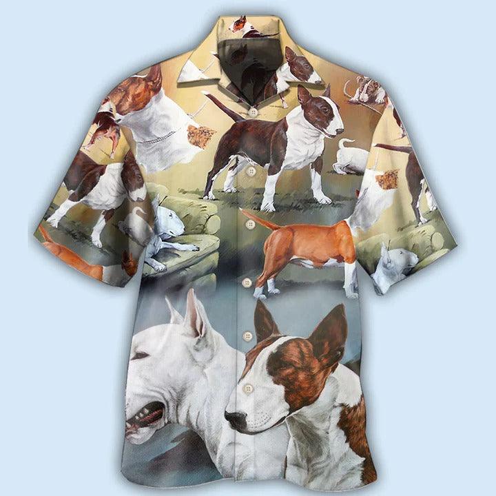 Bull Terrier Aloha Hawaii Shirt - Dog Lover Art Style Hawaiian Shirt For Summer - Perfect Gift For Dog Lovers, Friend, Family - Amzanimalsgift