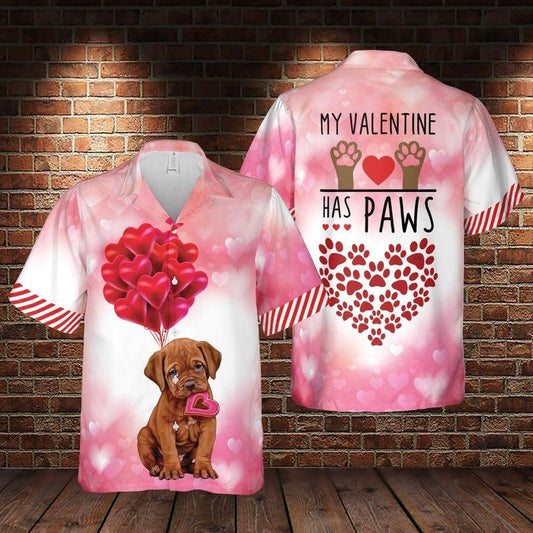 Bulldog Aloha Hawaiian Shirt - Bulldog Puppy Valentine Hawaiian Shirt, My Valentine Has Paws Pattern Hawaiian Shirt For Men & Women, Bulldog Lover - Amzanimalsgift