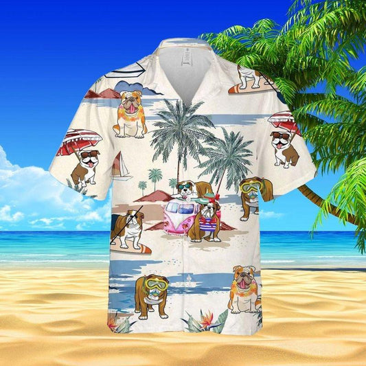 Bulldog Aloha Hawaiian Shirt - Funny Bulldog Hawaiian Shirt, Tropical Coconut Hawaiian Shirt For Men & Women, Bulldog Lover - Amzanimalsgift