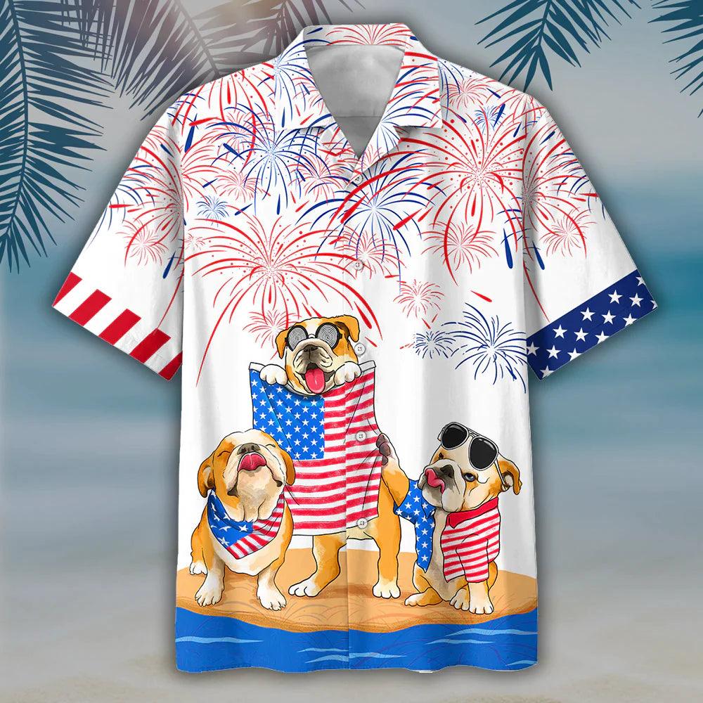 Bulldog Aloha Hawaiian Shirts For Summer, Dog Independence Day Freedom Of USA 4th Of July Flag Aloha Hawaiian Shirt For Men Women, Gift For Dog Lovers - Amzanimalsgift