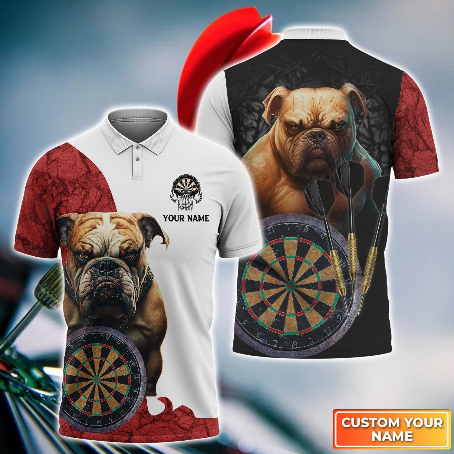 Bulldog And Darts Custom Name Men Polo Shirt, Bullseye Dartboard Personalized Men Polo Shirt Gift For Darts Lovers, Friends, Team, Dog Lovers - Amzanimalsgift