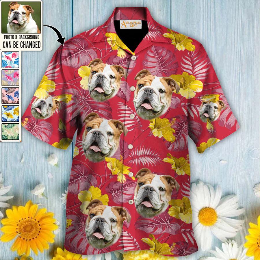 Bulldog Face Custom Aloha Hawaii Shirt - Dog Custom Photo With Tropical Pattern Personalized Hawaiian Shirt - Perfect Gift For Dog Lovers, Friend, Family - Amzanimalsgift