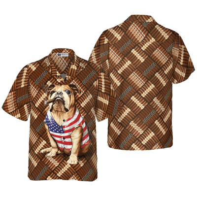Bulldog Hawaiian Shirt, Cigar, American Bulldog Aloha Shirt For Men - Perfect Gift For Bulldog Lovers, Husband, Boyfriend, Friend, Family - Amzanimalsgift