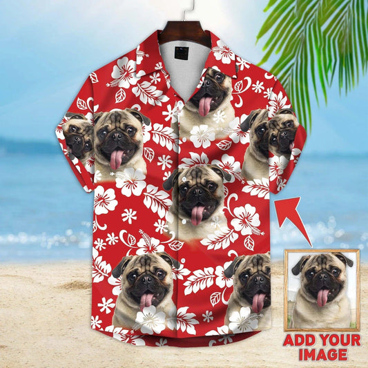 Bulldog Hawaiian Shirt Custom Photo, Dog Floral Red Personalized Hawaiian Shirt - Perfect Gift For Dog Lovers, Family, Friends - Amzanimalsgift