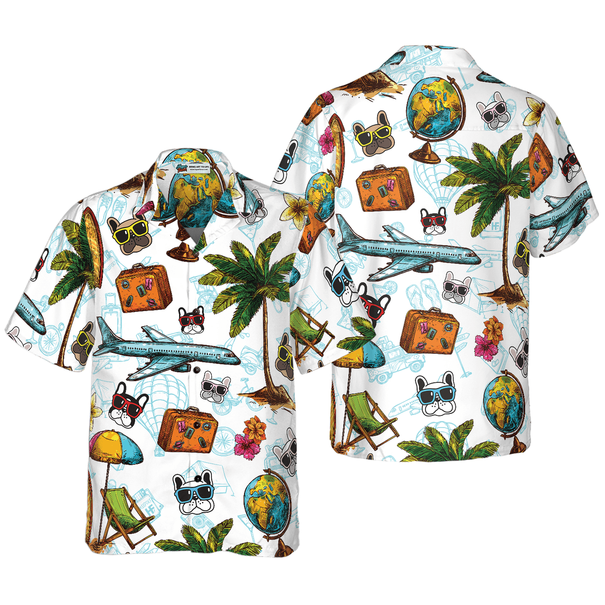 Bulldog Hawaiian Shirt, French Bulldog Sunglasses Aloha Shirt For Men - Perfect Gift For Bulldog Lover, Husband, Boyfriend, Friend, Family - Amzanimalsgift