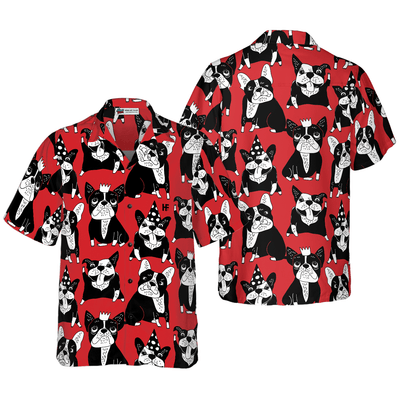 Bulldog Hawaiian Shirt, Funny Bulldog, Red French Bulldog Aloha Shirt For Men - Perfect Gift For Bulldog Lovers, Husband, Boyfriend, Friend, Family - Amzanimalsgift