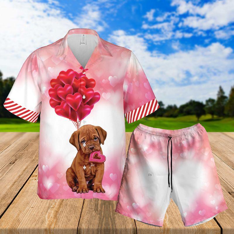 Bulldog Puppy Aloha Hawaiian Shirts For Summer, My Valentine Has Paws Heart Hawaiian Set For Men Women, Valentine Gift For Couple, Dog Lovers - Amzanimalsgift