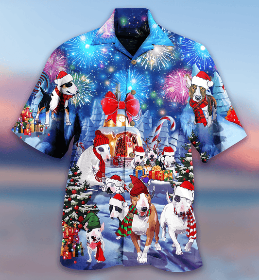 Bully Hawaiian Shirt, Dog Merry Christmas Aloha Hawaiian Shirt For Summer, Bull Terrier Hawaiian Shirt, Gift For Men Women, Dog Lover, Friends - Amzanimalsgift