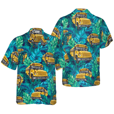 Bus Driver Hawaiian Shirt, Tropical Leaves School Bus Driver Aloha Shirt For Men - Perfect Gift For Bus Driver, Husband, Boyfriend, Friend, Family - Amzanimalsgift