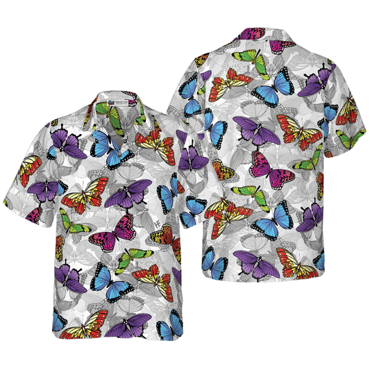 Butterfly Hawaiian Shirt, Colorful Butterflies Aloha Shirt For Men - Perfect Gift For Husband, Boyfriend, Friend, Family - Amzanimalsgift