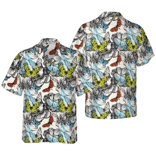 Butterfly Hawaiian Shirt, Flying Butterflies Aloha Shirt For Men - Perfect Gift For Husband, Boyfriend, Friend, Family - Amzanimalsgift