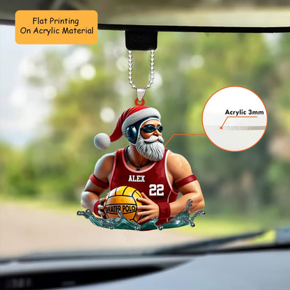 Personalized Water Polo Christmas Ornament, Muscular Santa Water Splash, Custom Ornament Christmas Gift, Keychain Bowling, Car Ornament Bowling