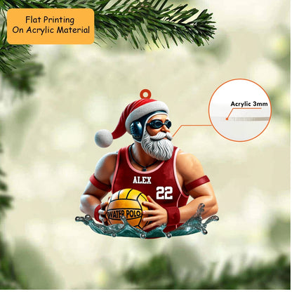 Personalized Water Polo Christmas Ornament, Muscular Santa Water Splash, Custom Ornament Christmas Gift, Keychain Bowling, Car Ornament Bowling