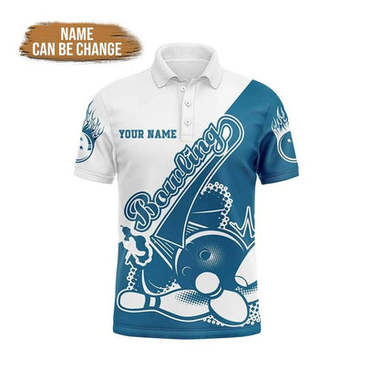Bowling Custom Men Polo Shirt - Customize Name Bowling Strike Bowling Ball And Pins Personalized Bowling Polo Shirt - Perfect Gift For Friend, Family